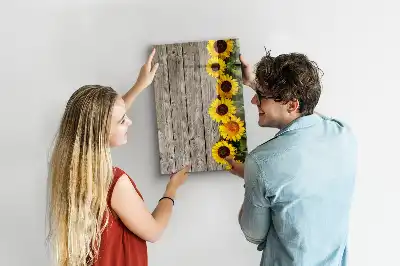 Magnettafel beschreibbar mit Motiv Sonnenblumen auf Holz