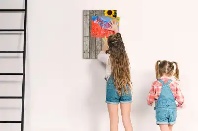 Magnettafel beschreibbar mit Motiv Sonnenblumen auf Holz