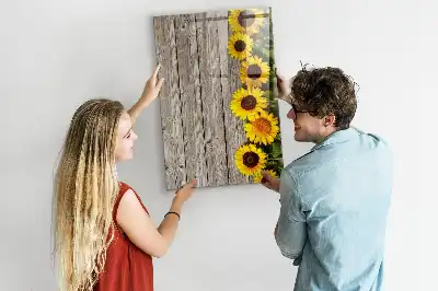 Magnettafel beschreibbar mit Motiv Sonnenblumen auf Holz