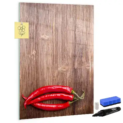 Magnettafel zum Schreiben mit Motiv Chilis auf Holzbrett