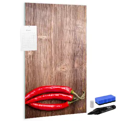 Magnettafel zum Schreiben mit Motiv Chilis auf Holzbrett