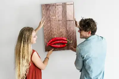 Magnettafel zum Schreiben mit Motiv Chilis auf Holzbrett
