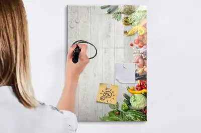 Magnettafel zum Schreiben Motiv Gemüse auf Holz
