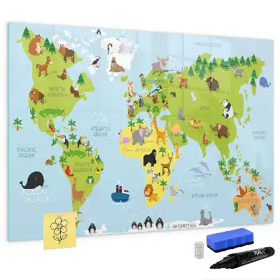 Tier-Weltkarte beschreibbare Magnettafel