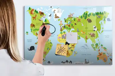 Tier-Weltkarte beschreibbare Magnettafel