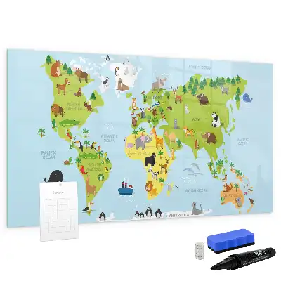 Tier-Weltkarte beschreibbare Magnettafel
