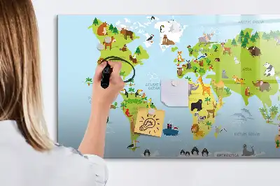 Tier-Weltkarte beschreibbare Magnettafel