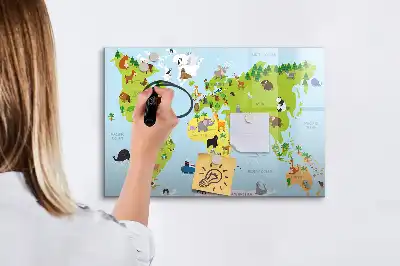 Tier-Weltkarte beschreibbare Magnettafel