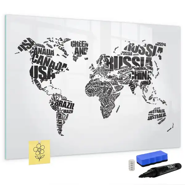 Schreib-Magnettafel in Form einer Weltkarte