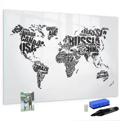 Schreib-Magnettafel in Form einer Weltkarte