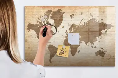 Beschreibbare Magnettafel mit Motiv einer gemalten Weltkarte