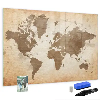 Beschreibbare Magnettafel mit Motiv einer gemalten Weltkarte