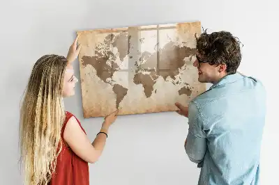 Beschreibbare Magnettafel mit Motiv einer gemalten Weltkarte