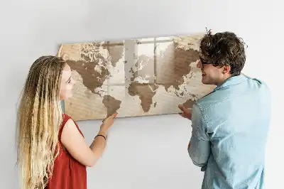 Beschreibbare Magnettafel mit Motiv einer gemalten Weltkarte
