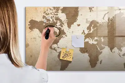 Beschreibbare Magnettafel mit Motiv einer gemalten Weltkarte
