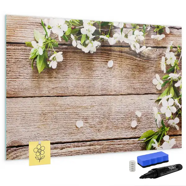 Schreib-Magnettafel mit Motiv Blumen auf Holz