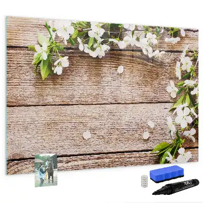 Schreib-Magnettafel mit Motiv Blumen auf Holz