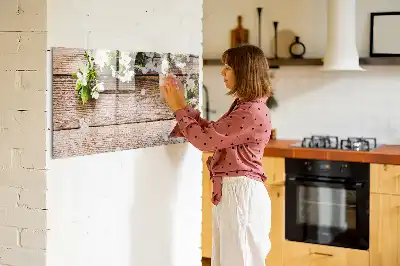 Schreib-Magnettafel mit Motiv Blumen auf Holz