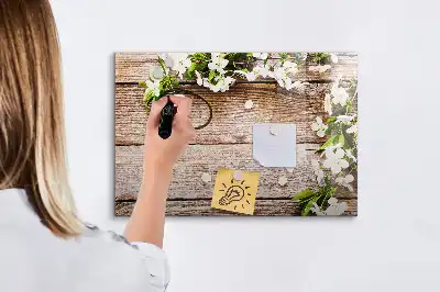 Schreib-Magnettafel mit Motiv Blumen auf Holz