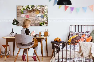 Schreib-Magnettafel mit Motiv Blumen auf Holz