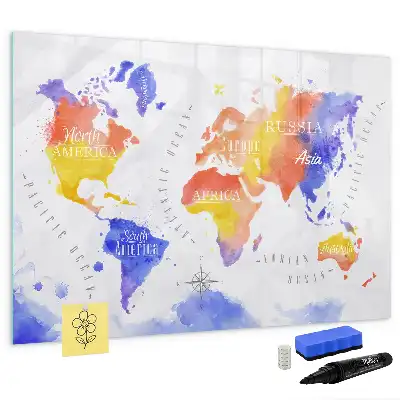 Schreib-Magnettafel mit Aquarell-Weltkarten-Motiv