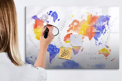 Schreib-Magnettafel mit Aquarell-Weltkarten-Motiv