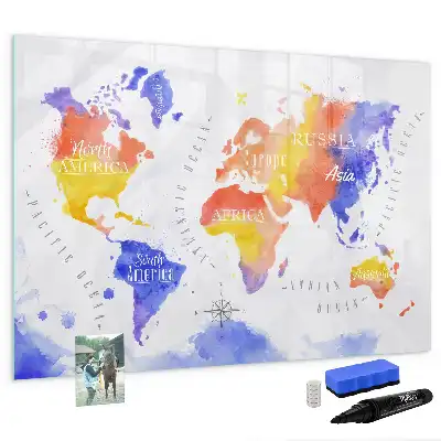 Schreib-Magnettafel mit Aquarell-Weltkarten-Motiv