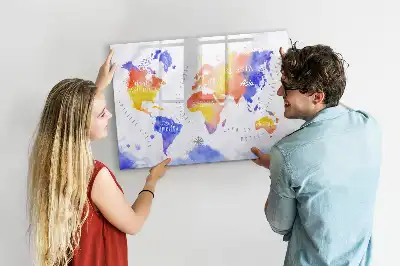 Schreib-Magnettafel mit Aquarell-Weltkarten-Motiv