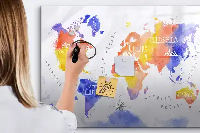 Schreib-Magnettafel mit Aquarell-Weltkarten-Motiv