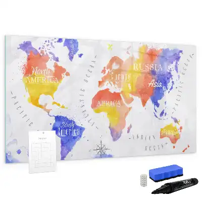 Schreib-Magnettafel mit Aquarell-Weltkarten-Motiv