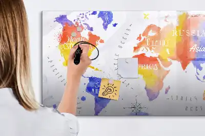 Schreib-Magnettafel mit Aquarell-Weltkarten-Motiv