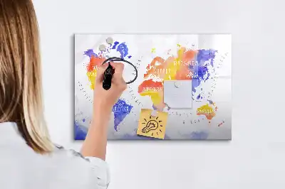 Schreib-Magnettafel mit Aquarell-Weltkarten-Motiv