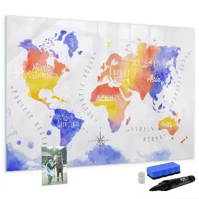Schreib-Magnettafel mit Aquarell-Weltkarten-Motiv