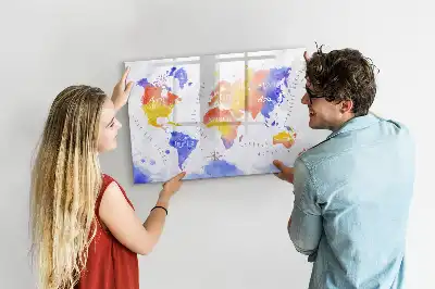 Schreib-Magnettafel mit Aquarell-Weltkarten-Motiv