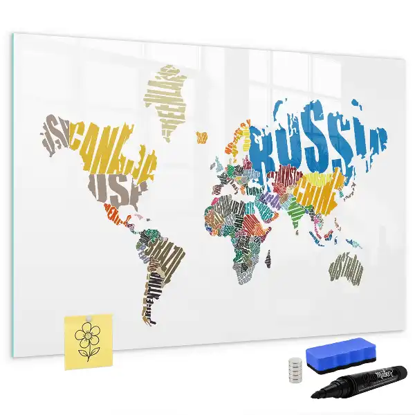 Schreib-Magnettafel mit Weltkarte aus Textdesign