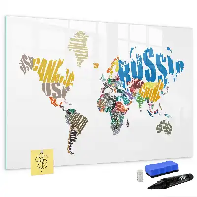 Schreib-Magnettafel mit Weltkarte aus Textdesign