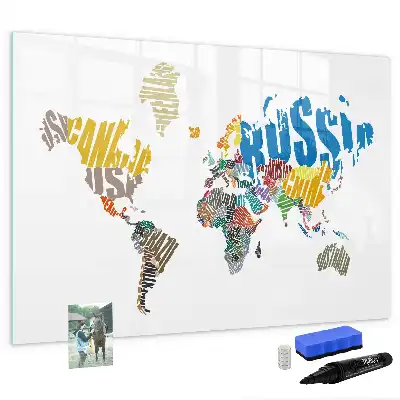 Schreib-Magnettafel mit Weltkarte aus Textdesign