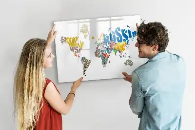 Schreib-Magnettafel mit Weltkarte aus Textdesign