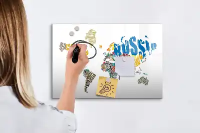 Schreib-Magnettafel mit Weltkarte aus Textdesign