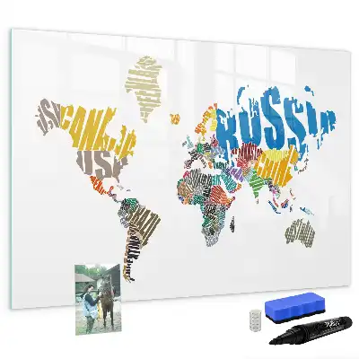 Schreib-Magnettafel mit Weltkarte aus Textdesign