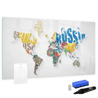 Beschreibbare Magnettafel in Form einer Weltkarte aus Text