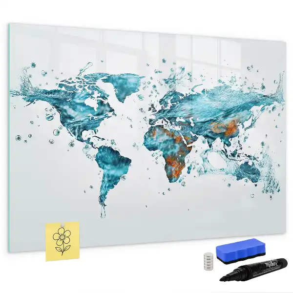 Beschreibbare Magnettafel mit Motiv Weltkarte im Wasser