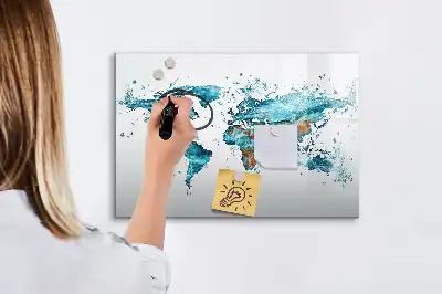 Beschreibbare Magnettafel mit Motiv Weltkarte im Wasser