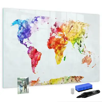 Schreib-Magnettafel mit Aquarell-Weltkarte