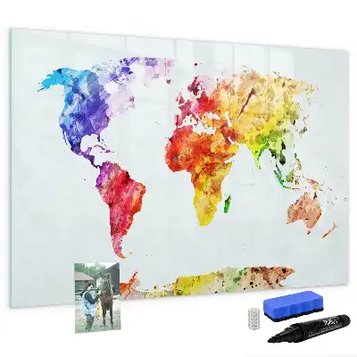 Schreib-Magnettafel mit Aquarell-Weltkarte