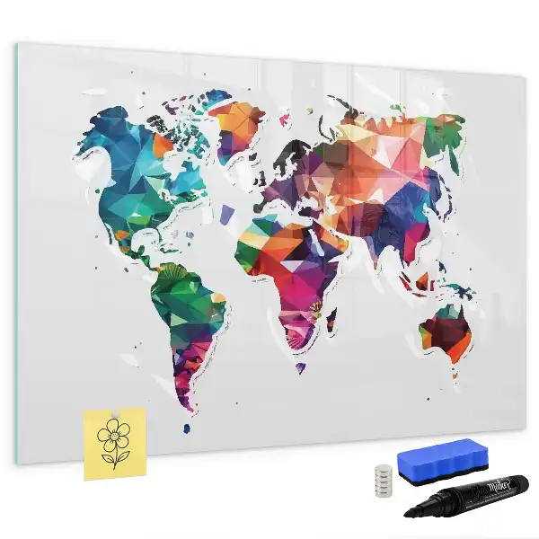 Magnettafel beschreibbares Design Weltkarte aus Dreiecken