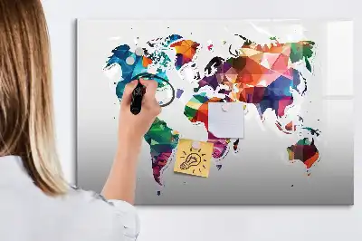 Magnettafel beschreibbares Design Weltkarte aus Dreiecken