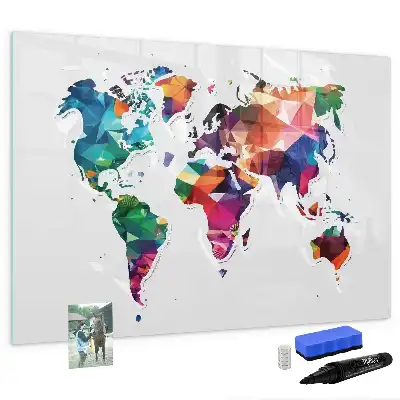 Magnettafel beschreibbares Design Weltkarte aus Dreiecken
