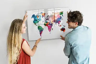 Magnettafel beschreibbares Design Weltkarte aus Dreiecken