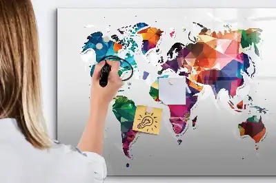 Magnettafel beschreibbares Design Weltkarte aus Dreiecken